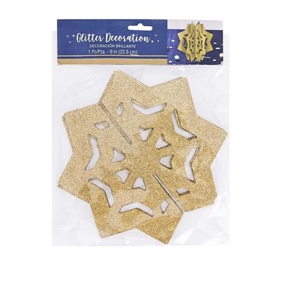 9-Pack Natal 3D Emas Glitter Keping Salju Gantung Dekorasi