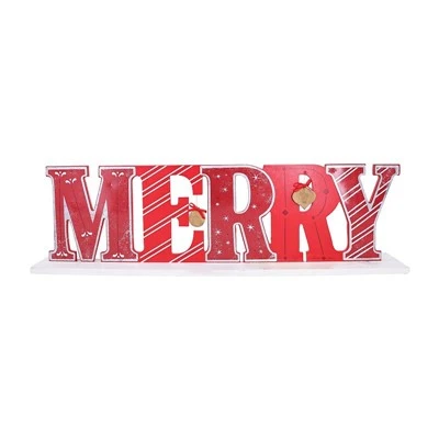 Tanda Meja Kayu "MERRY" sane mawarna barak